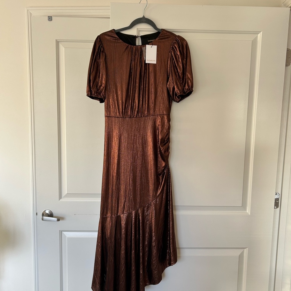 Sugarlips Elegant Brown Metallic Dress